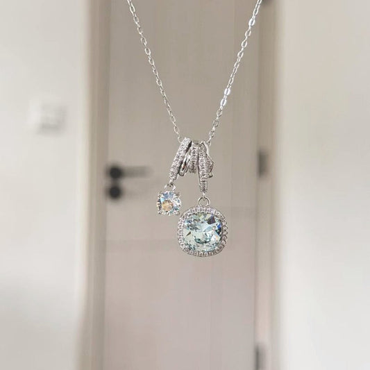 S925 Silver Blue Zircon Necklace with Ice-clear Sea Blue Square Zircon - Easy Shop