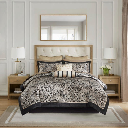 12 Piece Comforter Set With Cotton Bed Sheets Black Queen - Easy Shop
