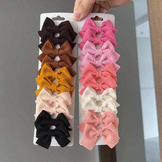 10PCS Soft Cotton Bow Hairpin Girl Sweet Plaid Design Hairpin Color Block Delicate Hairgripe Barrettes Kawaii Child Accessories - Easy Shop