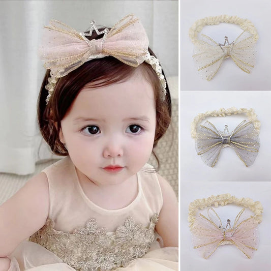 Princess Girl Crown Lace Headband Butterfly Bow Baby Toddler Hairbands Not Hurt Hair Hoop Headwear 0-3Year Kids Hair Accessories - Easy Shop