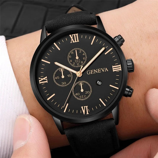 Men's Watch Casual Leather Band Analog Quartz Watches with Calendar - Easy Shop