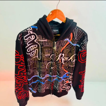 high quality custom graphic printed hoodies for men streetwear oversized zipper black polo washed printed men hoodies - Easy Shop