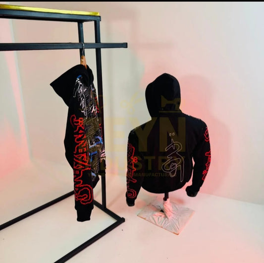 high quality custom graphic printed hoodies for men streetwear oversized zipper black polo washed printed men hoodies - Easy Shop