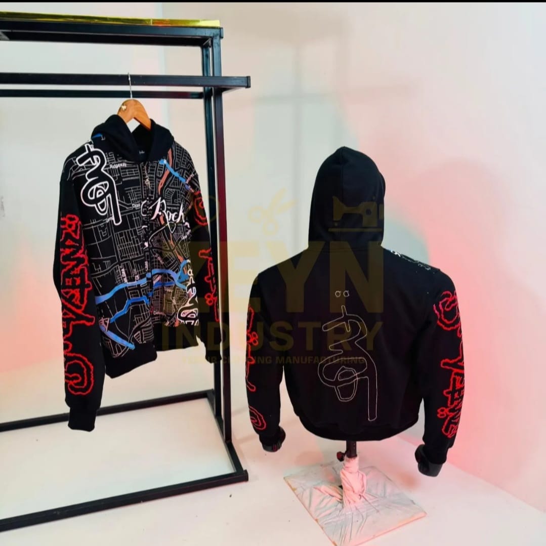 high quality custom graphic printed hoodies for men streetwear oversized zipper black polo washed printed men hoodies - Easy Shop