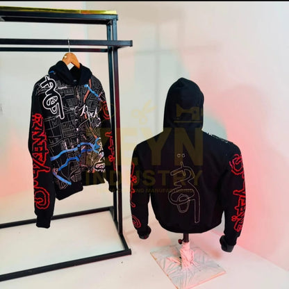 high quality custom graphic printed hoodies for men streetwear oversized zipper black polo washed printed men hoodies - Easy Shop