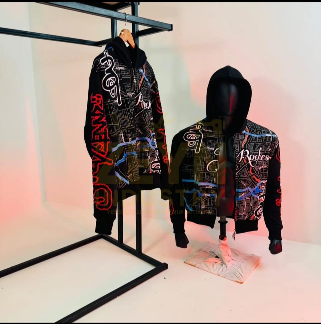 high quality custom graphic printed hoodies for men streetwear oversized zipper black polo washed printed men hoodies - Easy Shop